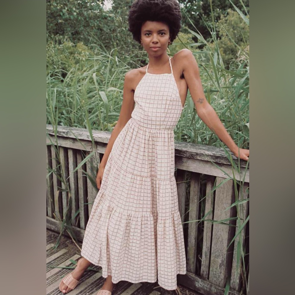 Christy Dawn Cream and Pink Checkered Maxi Dress